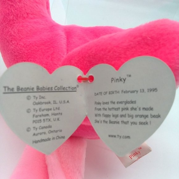 TY Beanie Baby  PINKY The Flamingo Hang Tush Tag Bean Bag Plush Retired 1995 - Picture 7 of 14
